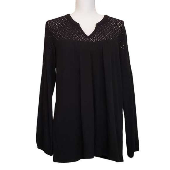 Style & Co black crocheted Split Neck lace top - Picture 1 of 4